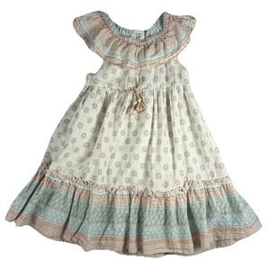 Joie Toddler Girls Boho Ruffle Dress 4T Ivory Blue Pink Cotton Blend